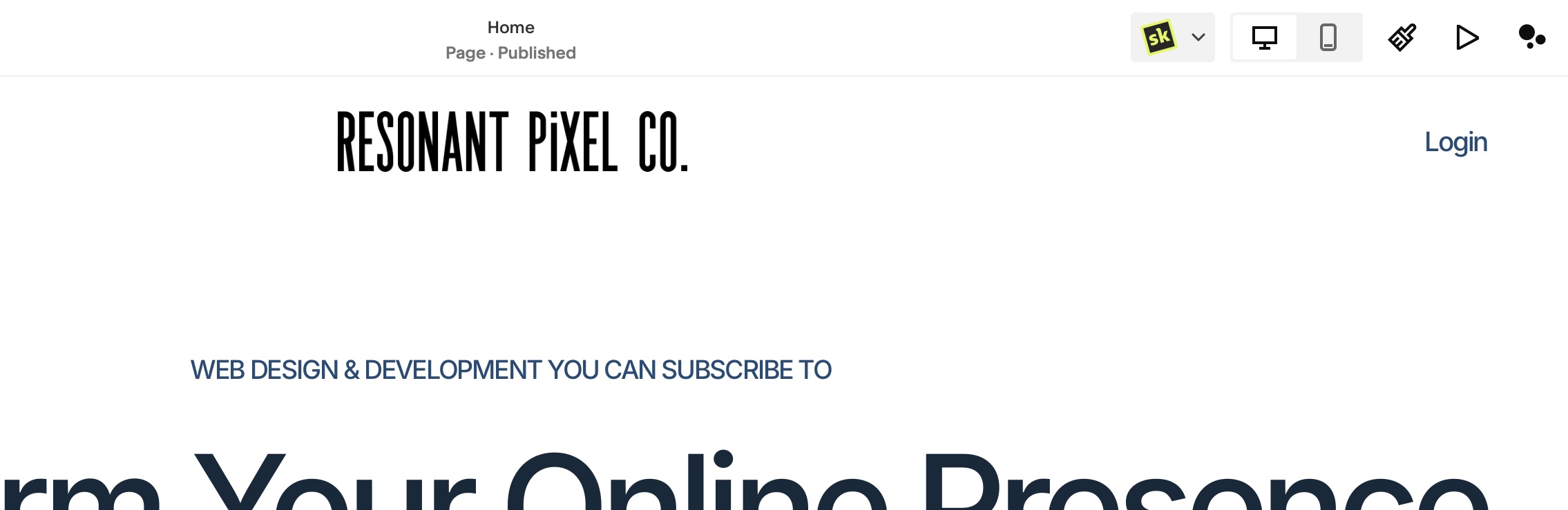 The Squarespace page editor toolbar, with the Squarepeggy icon added at the far right